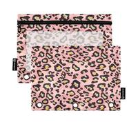 Lot de 2 trousses à crayons pour classeur à 3 anneaux, motif léopard rose tendance avec fermeture éclair, étui à stylos avec fenêtre transparente pour école, classe, bureau, multicolore