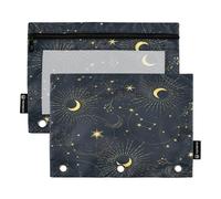 Lot de 2 trousses à crayons pour classeur à 3 anneaux, motif lune mystique, plantes, étoiles, avec fermeture éclair, porte-stylos avec fenêtre transparente pour l'école, le bureau, la classe