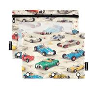 Lot de 2 trousses à crayons pour classeur à 3 anneaux, motif voiture de course tendance avec fermeture éclair, étui à stylos avec fenêtre transparente pour école, classe, bureau, multicolore