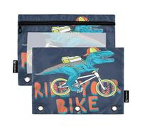 Lot de 2 trousses à crayons pour classeur à 3 anneaux, pochettes de vélo dinosaures avec fermeture éclair, étui à stylos avec fenêtre transparente pour école, classe, bureau, multicolore