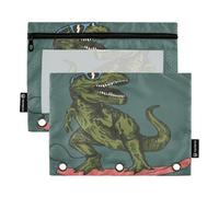 Lot de 2 trousses à crayons pour classeur à 3 anneaux, pochettes dinosaures amusantes avec fermeture éclair en vrac, porte-stylos avec fenêtre transparente pour école, classe, bureau, multicolore