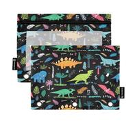 Lot de 2 trousses à crayons pour classeur à 3 anneaux, pochettes dinosaures amusantes avec fermeture éclair, porte-stylos avec fenêtre transparente pour l'école, la classe, le bureau, multicolore