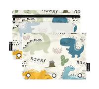 Lot de 2 trousses à crayons pour classeur à 3 anneaux, pochettes dinosaures pour enfants avec fermeture éclair, étui à stylos avec fenêtre transparente pour école, classe, bureau, multicolore