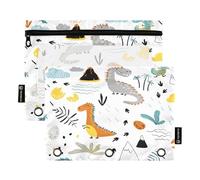 Lot de 2 trousses à crayons pour classeur à 3 anneaux, pochettes dinosaures tropicaux avec fermeture éclair, porte-stylos avec fenêtre transparente pour école, classe, bureau, multicolore