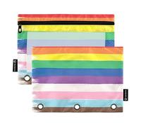 Lot de 2 trousses à crayons pour enfants avec 3 anneaux et fermeture éclair Rose Pour l'école Transparent Pochettes LGBTQ Drapeau Pinceaux Droits Pride 24,9 x 18 cm