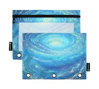 Lot de 2 trousses à crayons pour enfants avec fenêtre transparente Bleu/jaune River of Stars Trousse à crayons à fermeture éclair Couleurs assorties 3 anneaux Fermeture éclair Classeur pour l'école