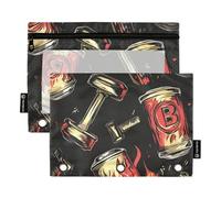 Lot de 2 trousses à crayons pour enfants avec fenêtre transparente - Motif flammes noires et rouges - Couleurs assorties - Classeurs en pouces - 3 anneaux pour fournitures de bureau - Multicolore