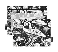 Lot de 2 trousses à crayons pour enfants avec fenêtre transparente Noir et blanc Motif Aliens maléfiques en tissu Couleurs assorties classeurs 3 anneaux pour fournitures de bureau Multicolore