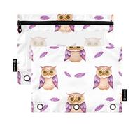 Lot de 2 trousses à crayons pour enfants pour classeur à 3 anneaux avec fermeture éclair - Motif floral transparent - Pour l'école, chouettes mignonnes - Blanc - 24,9 x 18 cm
