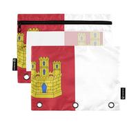 Lot de 2 trousses à crayons pour enfants pour classeur à 3 anneaux avec fermeture éclair - Poches transparentes - Motif drapeau de Castille La Mancha - 24,9 x 18 cm