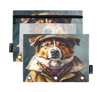 Lot de 2 trousses à crayons tendance pour classeur à 3 anneaux avec fermeture éclair lisse avec fenêtre en PVC transparent pour fournitures scolaires Bleu