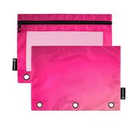 Lot de 2 trousses à crayons tendance rouges ombrées pour classeur à 3 anneaux - Trousse à crayons avec fermeture éclair - En tissu - Poches transparentes - Pour filles - 24,9 x 18 cm