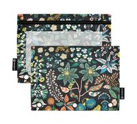 Lot de 2 trousses à crayons vintage tendance à motif floral vintage pour classeur avec fenêtre transparente - Grande trousse robuste en pouces - 3 anneaux pour salle de classe, école, bureau