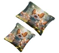 Lot de 2 trousses corgi-1407 souriantes en éclats d'obus : trousse de maquillage élégante pour une élégance quotidienne, multicolore, A:7.1x5.8in/18x14.8cm,B:4.7x4.5in/12x11.5cm