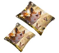 Lot de 2 trousses corgi-1417 souriantes en éclats d'obus : trousse de maquillage élégante pour une élégance quotidienne, multicolore, A:7.1x5.8in/18x14.8cm,B:4.7x4.5in/12x11.5cm