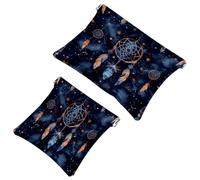 Lot de 2 trousses cosmétiques de poche, motif attrape-rêves à fermeture automatique, sans fermeture éclair, petite pochette de maquillage pour rangement de voyage pour cosmétiques, écouteurs, bijoux,