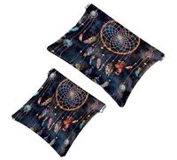 Lot de 2 trousses cosmétiques de poche, motif attrape-rêves, trousse de maquillage à fermeture automatique, sans fermeture éclair, petite pochette de maquillage pour rangement de voyage pour