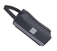 Lot de 2 trousses créatives double couche en toile de grande capacité pour étudiants - Sac de rangement portable simple couleur unie, gris foncé, 20*8*8cm