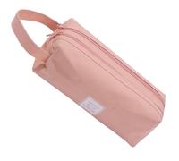 Lot de 2 trousses créatives double couche en toile de grande capacité pour étudiants - Sac de rangement portable simple couleur unie, rose, 20*8*8cm