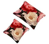 Lot de 2 trousses de maquillage à 320 poches avec fleurs de pivoine rose pour sacs à main, trousse de maquillage étanche, trousse de maquillage portable sans fermeture éclair, Multicolore 01., A