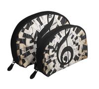 Lot de 2 trousses de maquillage à imprimé jaune moutarde et noir, pochette de voyage, trousse de toilette pour le rangement quotidien et l'organisation de voyage, Clefs de musique sur le thème musical