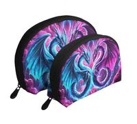 Lot de 2 trousses de maquillage à motif double dragon - Portable - Trousse de toilette de voyage, blanc, Taille unique