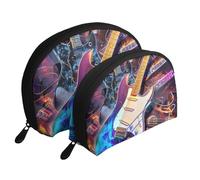 Lot de 2 trousses de maquillage à motif guitare électrique magique - Portable - Sac de toilette de voyage pour femme, blanc, Taille unique, Trousse de maquillage