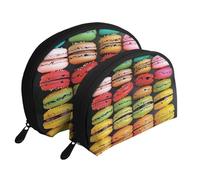 Lot de 2 trousses de maquillage à motif macaron et biscuits aromatisés - Pour femme, blanc, Taille unique, Trousse de maquillage