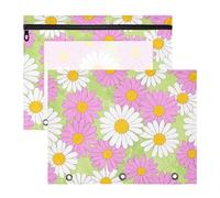 Lot de 2 trousses de maquillage avec fermeture éclair et perforatrice à 3 trous pour papier A4 Lettre pour étudiants, enseignants, fournitures scolaires - Jolie marguerite florale - Pêche - Blanc
