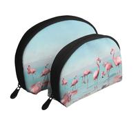 Lot de 2 trousses de maquillage avec imprimé guitare, pochette de voyage, trousse de toilette pour le rangement quotidien et l'organisation de voyage, Troupeau de flamants roses sur la plage, One Size