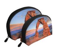 Lot de 2 trousses de maquillage avec imprimé hamac de plage en noix de coco et coucher de soleil - Pochettes de voyage pour le rangement quotidien et l'organisation de voyage, Arches National Park