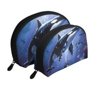 Lot de 2 trousses de maquillage avec imprimé marbré marron - Pochette portable de voyage pour le rangement quotidien et l'organisation de voyage, Baleine tueuse., One Size, Trousse de maquillage