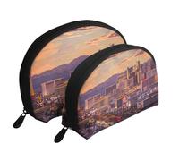 Lot de 2 trousses de maquillage avec imprimé notes de musique - Pochette de voyage - Trousse de toilette pour le rangement quotidien et l'organisation de voyage, Las Vegas Sunset, One Size, Trousse de