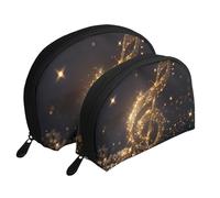 Lot de 2 trousses de maquillage avec imprimé tête de mort pour Halloween, pochette de voyage, trousse de toilette pour le rangement quotidien et l'organisation de voyage, Note de musique dorée avec