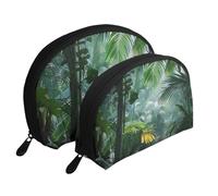 Lot de 2 trousses de maquillage avec motif drapeau américain Indépendance du 4 juillet - Pochette portable de voyage pour le rangement quotidien et l'organisation des voyages, Scène de la jungle