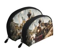 Lot de 2 trousses de maquillage avec motif drapeau américain Indépendance du 4 juillet - Pochette portable de voyage pour le rangement quotidien et l'organisation des voyages, Train et chemin de fer