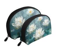 Lot de 2 trousses de maquillage avec motif drapeau américain Indépendance du 4 juillet - Pochette portable de voyage pour le rangement quotidien et l'organisation des voyages, Fleurs de lotus blanches