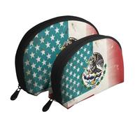 Lot de 2 trousses de maquillage avec motif flamant rose et ananas pour femmes et filles, Drapeau américain mexicain, Taille unique, Trousse de maquillage