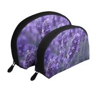 Lot de 2 trousses de maquillage avec motif fleurs de lavande violette, sac de rangement portable de voyage pour femmes et filles, blanc, Taille unique, Trousse de maquillage