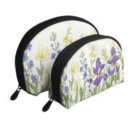 Lot de 2 trousses de maquillage avec motif orchidées et fleurs sauvages, blanc, Taille unique
