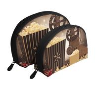 Lot de 2 trousses de maquillage avec motif rose rouge pour femmes et filles, Équipement pour popcorn et film, Taille unique, Trousse de maquillage