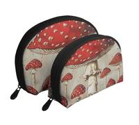Lot de 2 trousses de maquillage avec motif tête de mort - Pochette portable de voyage - Trousse de toilette pour le rangement quotidien et l'organisation de voyage, Champignon rouge et blanc, One Size