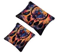 Lot de 2 trousses de maquillage de poche, attrape-rêves galaxie à fermeture automatique, sans fermeture éclair, petite pochette de maquillage pour rangement de voyage pour cosmétiques, écouteurs et