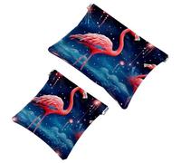 Lot de 2 trousses de maquillage de poche avec étoiles scintillantes et flamants roses - 1028 - Étanche - Portable - Sans fermeture éclair