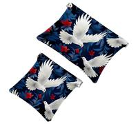 Lot de 2 trousses de maquillage de poche avec fleur rouge et pigeon blanc - 1937 - Étanche - Portable - Sans fermeture éclair, Multicolore 01., A:7.1x5.8in/18x14.8cm,B:4.7x4.5in/12x11.5cm