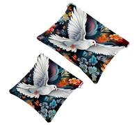 Lot de 2 trousses de maquillage de poche avec fleur rouge et pigeon blanc - 1937 - Étanche - Portable - Sans fermeture éclair, Multicolore 04, A:7.1x5.8in/18x14.8cm,B:4.7x4.5in/12x11.5cm