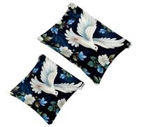 Lot de 2 trousses de maquillage de poche avec fleur rouge et pigeon blanc - 1937 - Étanche - Portable - Sans fermeture éclair, Multicolore 09, A：7.1x5.8in/18x14.8cm，B:4.7x4.5in/12x11.5cm