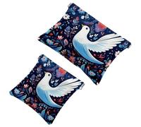 Lot de 2 trousses de maquillage de poche avec fleur rouge et pigeon blanc - 1937 - Étanche - Portable - Sans fermeture éclair, Multicolore 07, A：7.1x5.8in/18x14.8cm，B:4.7x4.5in/12x11.5cm