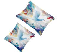 Lot de 2 trousses de maquillage de poche avec fleur rouge et pigeon blanc - 1937 - Étanche - Portable - Sans fermeture éclair, Multicolore 05, A：7.1x5.8in/18x14.8cm，B:4.7x4.5in/12x11.5cm