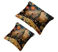 Lot de 2 trousses de maquillage de poche, couleurs extraterrestres de l'espace, fleurs à fermeture automatique, sans fermeture éclair, petite pochette de maquillage pour rangement de voyage pour